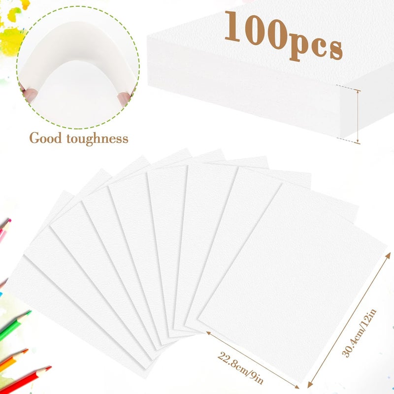 KINLINK 100PCS 9x12 Watercolor Paper Bulk, 140lb/300g Cold Press Thick Water Color Paper Pad for Child Adult, White Art Paper for Drawing Painting Markers Gouache, Textured Cotton Paper Sheets - Image 2